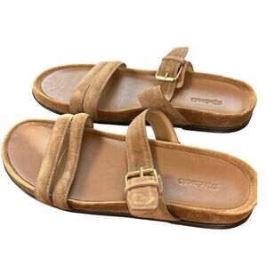Madewell Camel Suede Double Strap Buckle Slide Sandals Women's Size 10